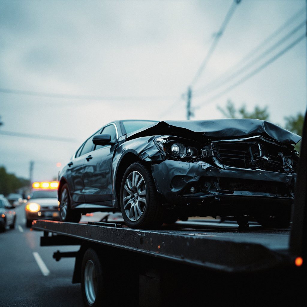 Recovery operator working an accident scene with traffic control
