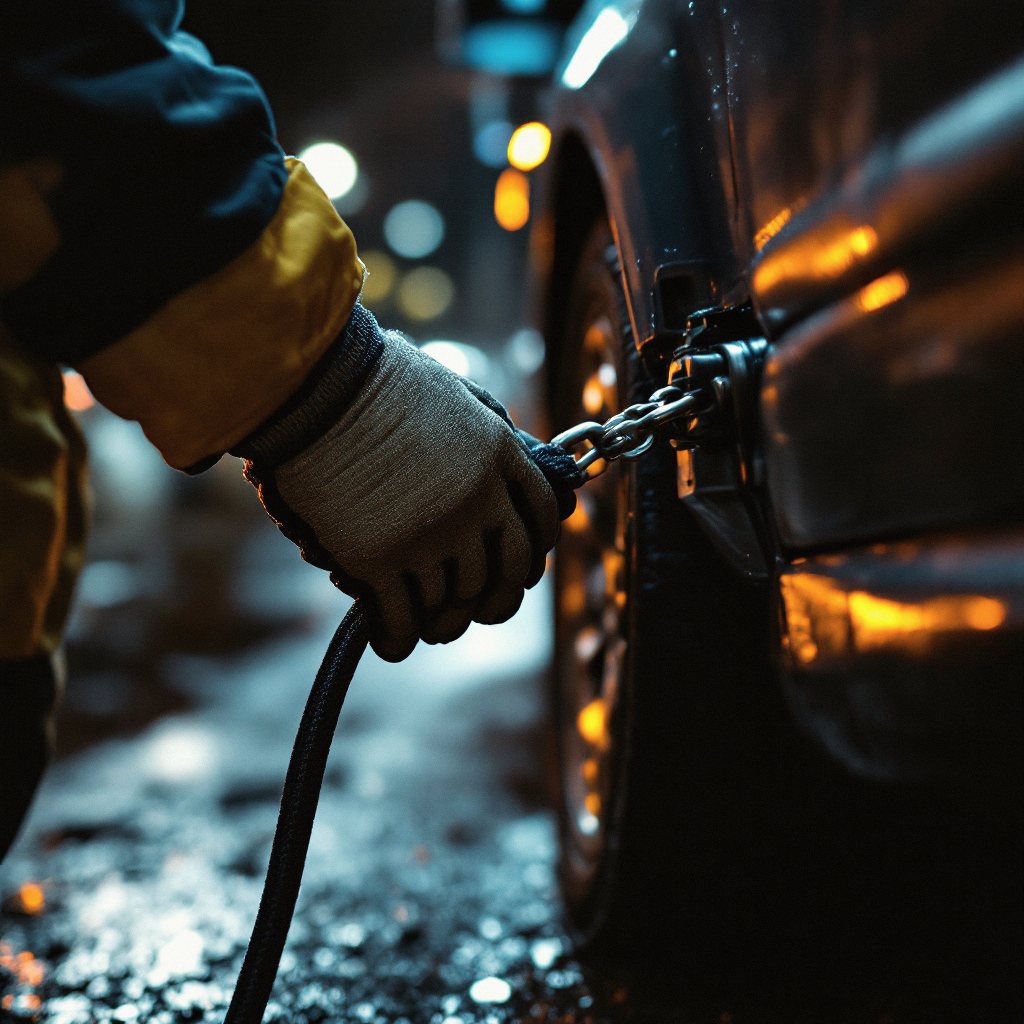 Operator winching a non-running car onto a flatbed